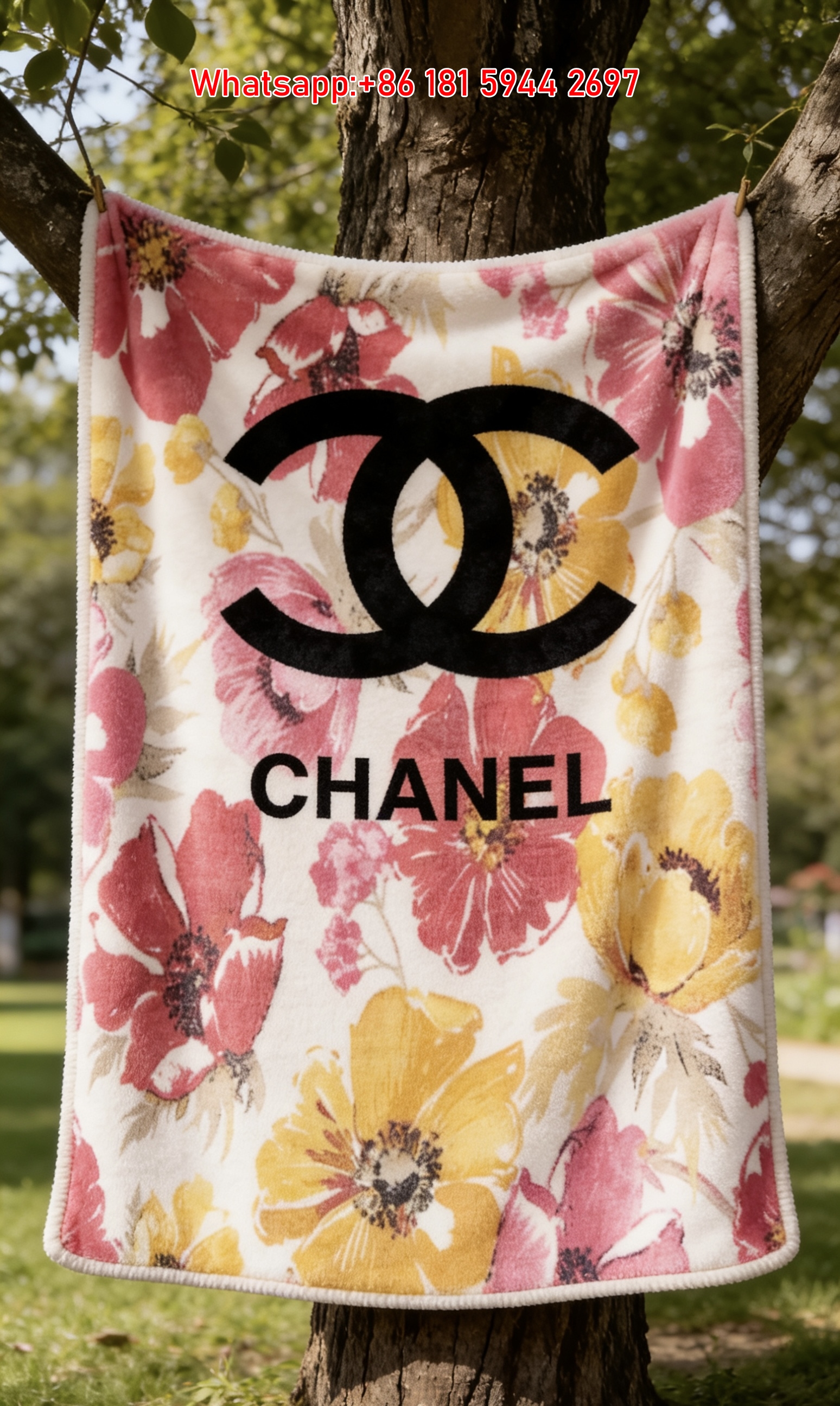 Chanel Luxury Watercolor Floral Print Flannel Throw Blanket IMG_6956